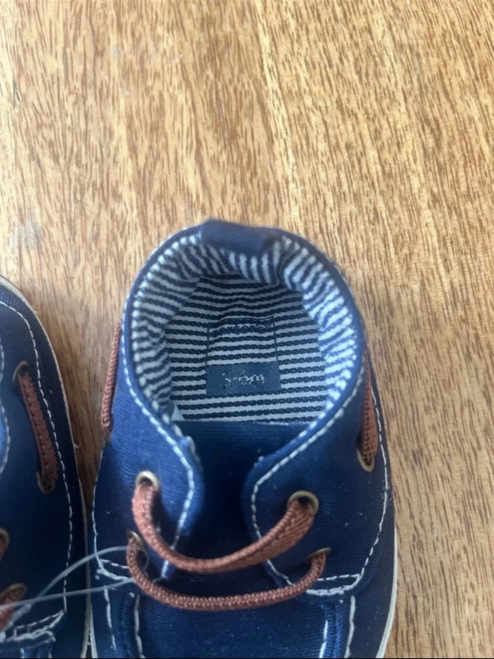 Navy Canvas Kids Boat Shoes with Brown Laces